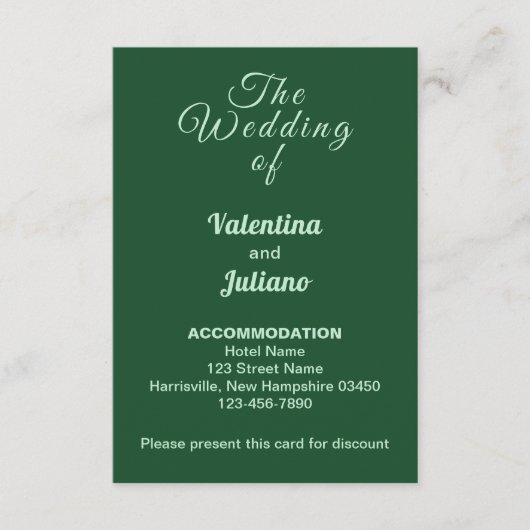 エメラルドグリーン結婚ズアコモデーションポートレート エンクロージャーカード (正面)