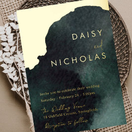 エメラルドグリーン結婚ズ：水彩金ゴールド 箔招待状