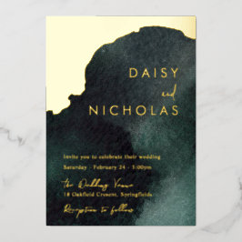 エメラルドグリーン結婚ズ：水彩金ゴールド 箔招待状