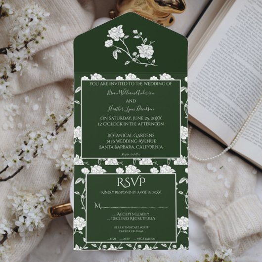エメラルドグリーン結婚バラズ全て一招待状 オールインワン招待状