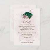 エメラルドグリーン結婚ピンクの花詳細 エンクロージャーカード (正面/裏面)