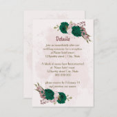 エメラルドグリーン結婚ピンクの花詳細 エンクロージャーカード (正面/裏面)
