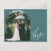 エメラルドグリーン結婚フォトありがとう ポストカード (正面)