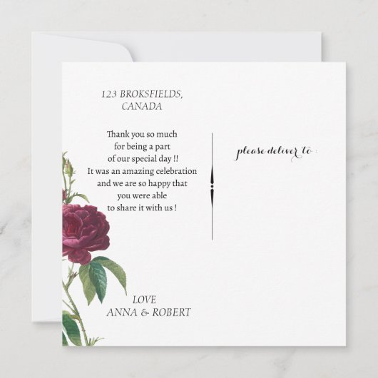 エメラルドグリーン結婚フローラ サンキューカード (裏面)