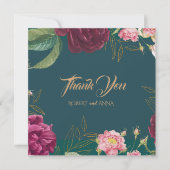 エメラルドグリーン結婚フローラ サンキューカード (正面)