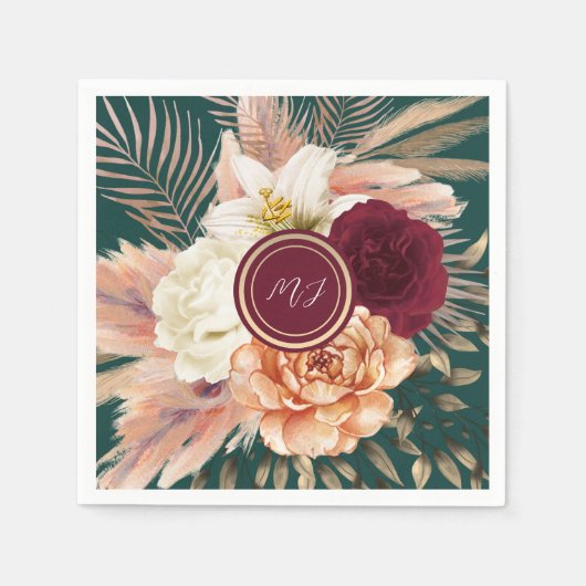 エメラルドグリーン結婚フローラ スタンダードカクテルナプキン (正面)