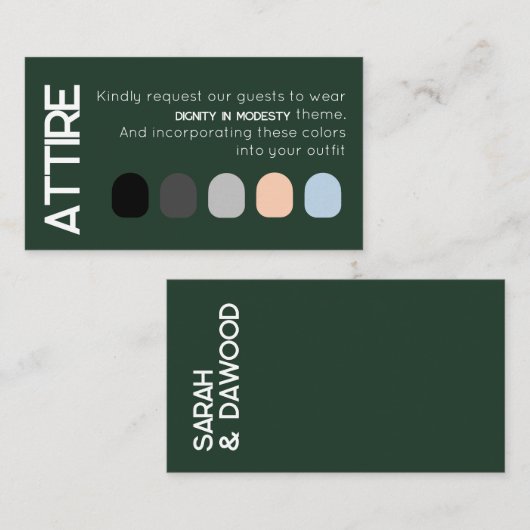 エメラルドグリーン結婚ホワイトの服装コードカード エンクロージャーカード (正面/裏面)