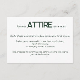 エメラルドグリーン結婚ホワイトの服装コードカード エンクロージャーカード