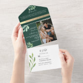 エメラルドグリーン結婚ボタニカル オールインワン招待状 (貼ってはがせる)