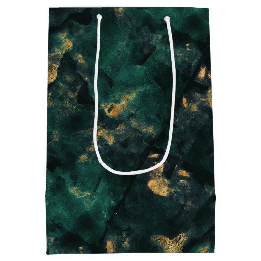 エメラルドグリーン結婚マーブル ミディアムペーパーバッグ (裏面)