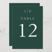 エメラルドグリーン結婚モノグラムのテーブル番号 招待状 (正面/裏面)