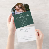 エメラルドグリーン結婚モノグラム撮影日 オールインワン招待状 (貼ってはがせる)