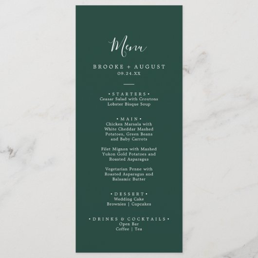 エメラルドグリーン結婚リー座標のディナーメニュー メニュー (正面)