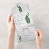 エメラルドグリーン結婚孔雀 オールインワン招待状 (貼ってはがせる)