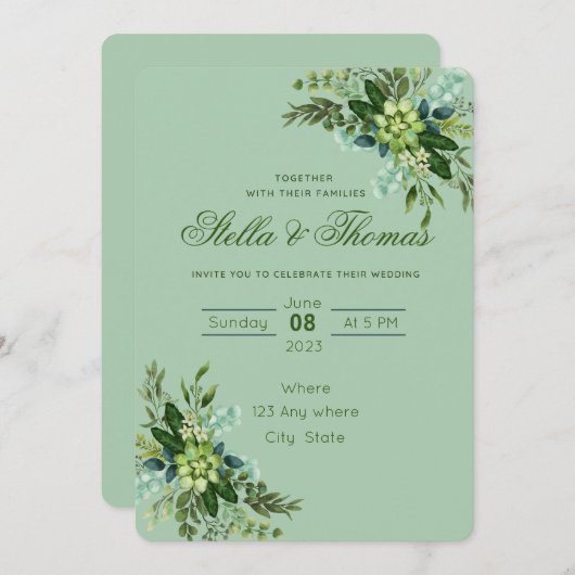 エメラルドグリーン結婚式招待状発表 招待状 (正面/裏面)