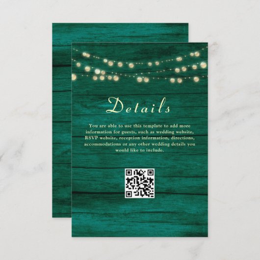 エメラルドグリーン結婚詳細QRコード エンクロージャーカード (正面/裏面)