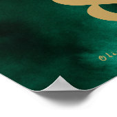 エメラルドグリーン結婚&金ゴールドのテーブル番号 ポスター (角)