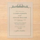 エメラルドグリーン縁どフローラモノグラム結婚ズ アクリル招待状 (正面)