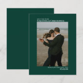 エメラルドグリーン縦型フォトミニマル結婚リスト セーブザデート (正面/裏面)