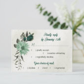 エメラルドグリーン花の植物性の食事の選択 出欠カード (スタンド正面)