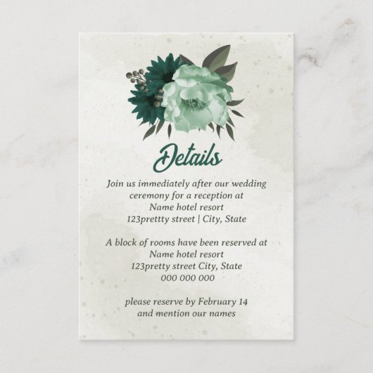 エメラルドグリーン花結婚植物体 エンクロージャーカード (正面)