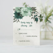 エメラルドグリーン花結婚植物体 出欠カード (スタンド正面)