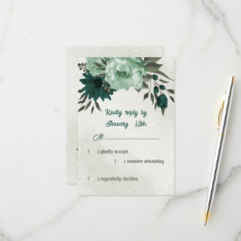 エメラルドグリーン花結婚植物体 出欠カード