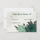 エメラルドグリーン花結婚植物体 出欠カード (正面)