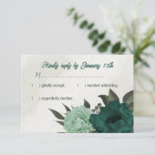 エメラルドグリーン花結婚植物体 出欠カード (スタンド正面)