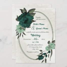 エメラルドグリーン花結婚植物幾何学 招待状