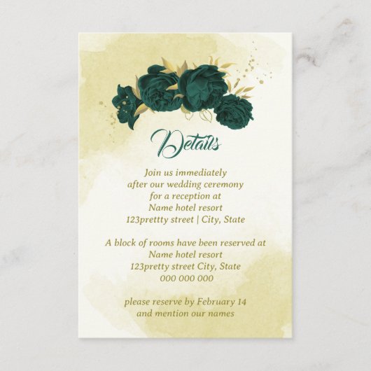 エメラルドグリーン花葉金ゴールド エンクロージャーカード (正面)