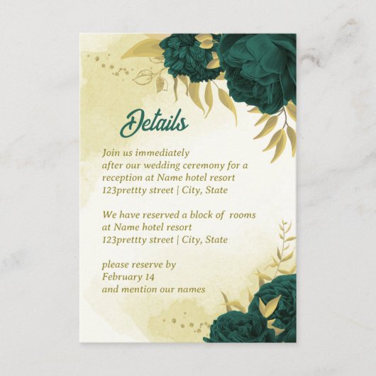 エメラルドグリーン花葉金ゴールド エンクロージャーカード (正面)