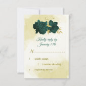 エメラルドグリーン花葉金ゴールド 出欠カード (正面)