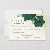 エメラルドグリーン花葉金ゴールド 出欠カード (正面)