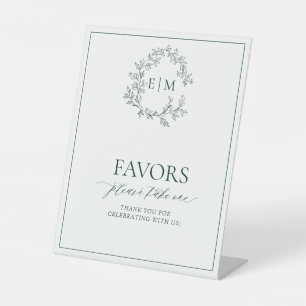 エメラルドグリーン葉付きクレストモノグラムの好意 台座サイン