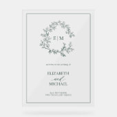 エメラルドグリーン葉付きクレストモノグラムウェルカム結婚ズ アクリルサイン (正面)