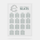 エメラルドグリーン葉付きクレストモノグラム結婚の座席 アクリルサイン (正面)