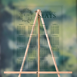 エメラルドグリーン葉付きクレストモノグラム結婚の座席 アクリルサイン