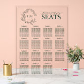 エメラルドグリーン葉付きクレストモノグラム結婚の座席 アクリルサイン (ウェディング)