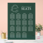 エメラルドグリーン葉付きクレストモノグラム結婚の座席 アクリルサイン (ウェディング)