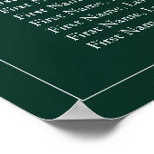 エメラルドグリーン葉付きクレストモノグラム結婚の座席 ポスター (角)