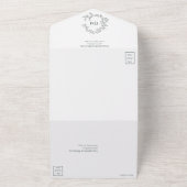 エメラルドグリーン葉付きクレストモノグラム結婚ズ オールインワン招待状 (外側)