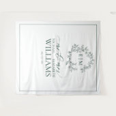 エメラルドグリーン葉付きクレストモノグラム結婚ズ タペストリー (正面(横))