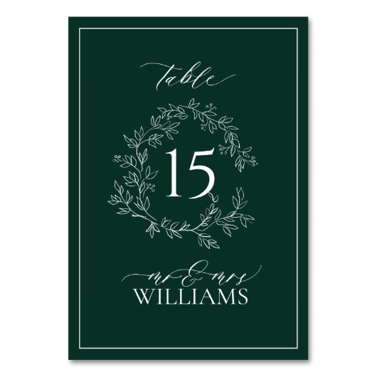 エメラルドグリーン葉付きクレストモノグラム結婚ズ テーブルナンバー (裏面)