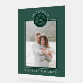 エメラルドグリーン葉冠モノグラム結婚写真 アクリルサイン (傾斜)