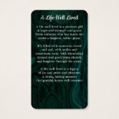 エメラルドグリーン記念写真葬式祈りの言葉カード (裏面)