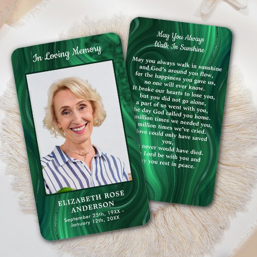 エメラルドグリーン記念写真葬式祈りの言葉カード