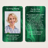 エメラルドグリーン記念写真葬式祈りの言葉カード (正面&裏面)