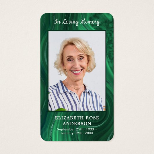 エメラルドグリーン記念写真葬式祈りの言葉カード (正面)