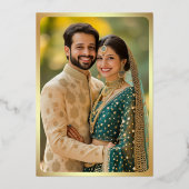 エメラルドグリーン象インディアン結婚写真の金ゴールド 箔招待状 (裏面)